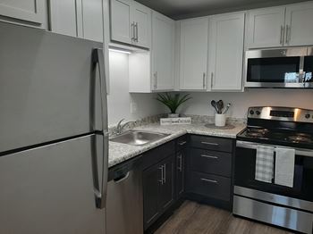 Modern Kitchen With Stainless Steel Appliances And Double Door Refrigerators at SoDel, Ohio